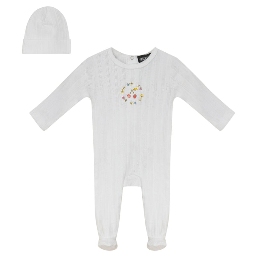 Ribbed Pointelle Romper and Hat Two Piece Set