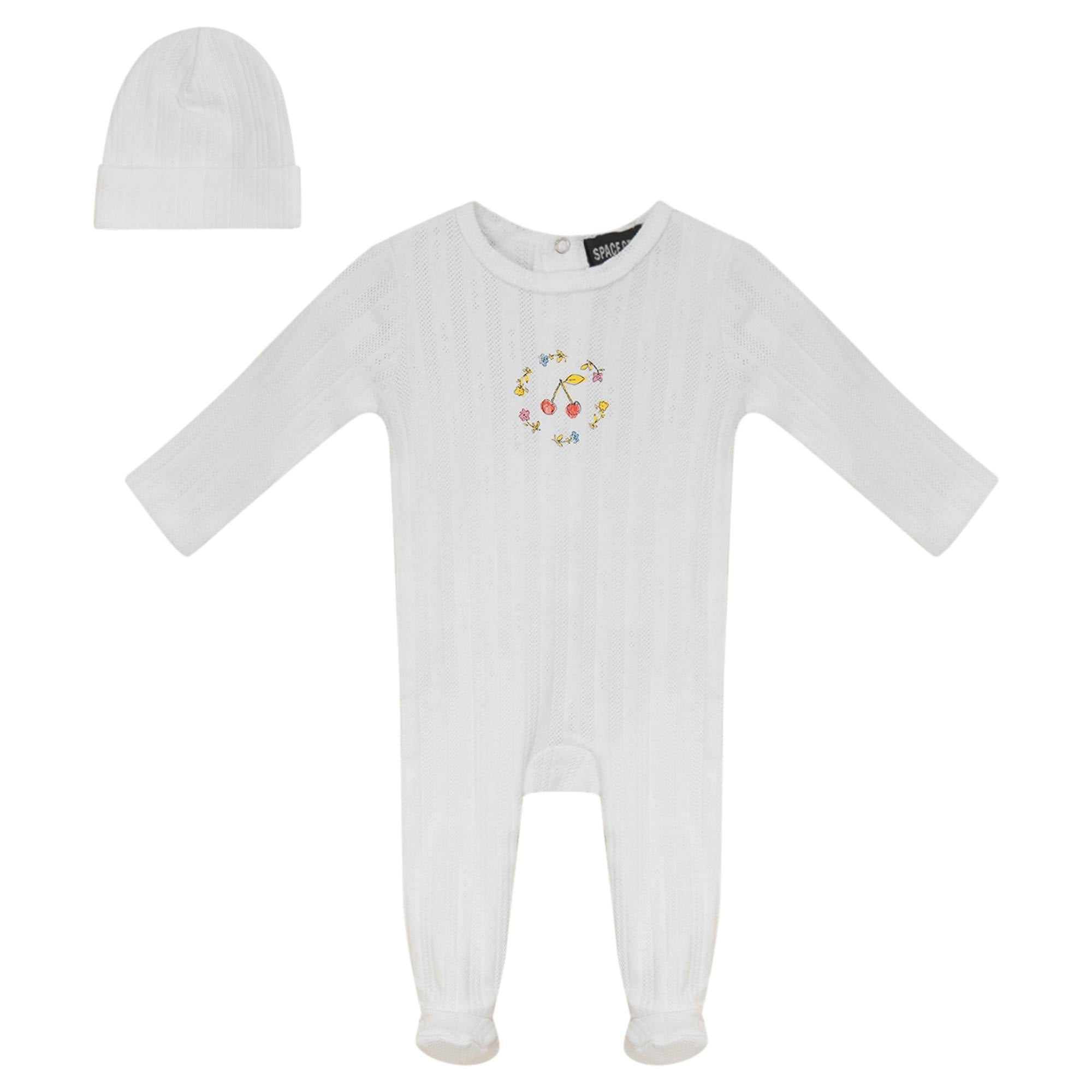 Ribbed Pointelle Romper and Hat Two Piece Set