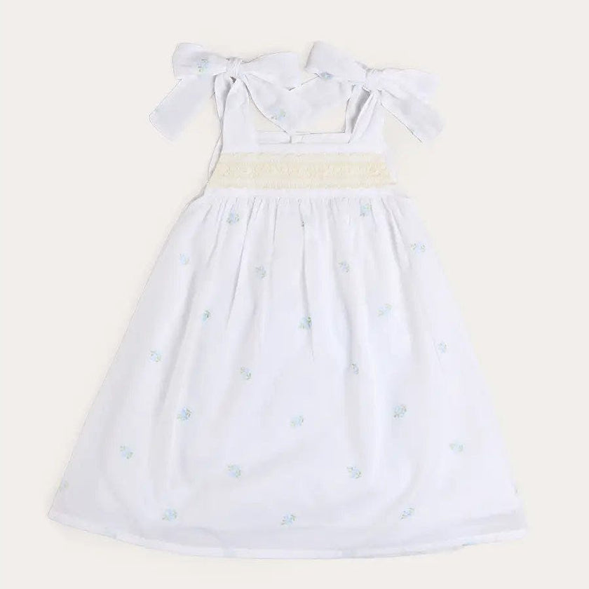 Bluebell Embroidered Bow Shoulder Tie Night Dress in White (18mths- 10yrs)