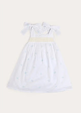Bluebell Embroidered Bow Shoulder Tie Night Dress in White (18mths- 10yrs)