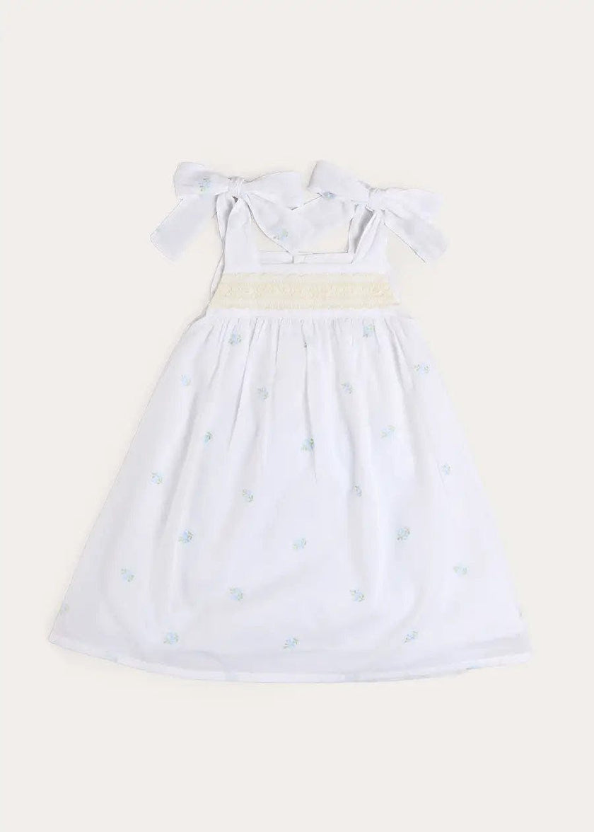Bluebell Embroidered Bow Shoulder Tie Night Dress in White (18mths- 10yrs)