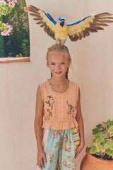 BIRDS EMBROIDERED TOP PEACH