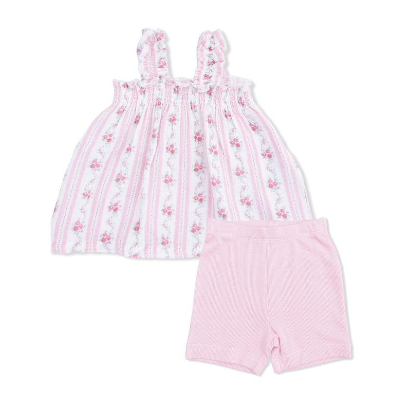 Winding Roses Stripe - Ruffly Strap Top and Bike Short
