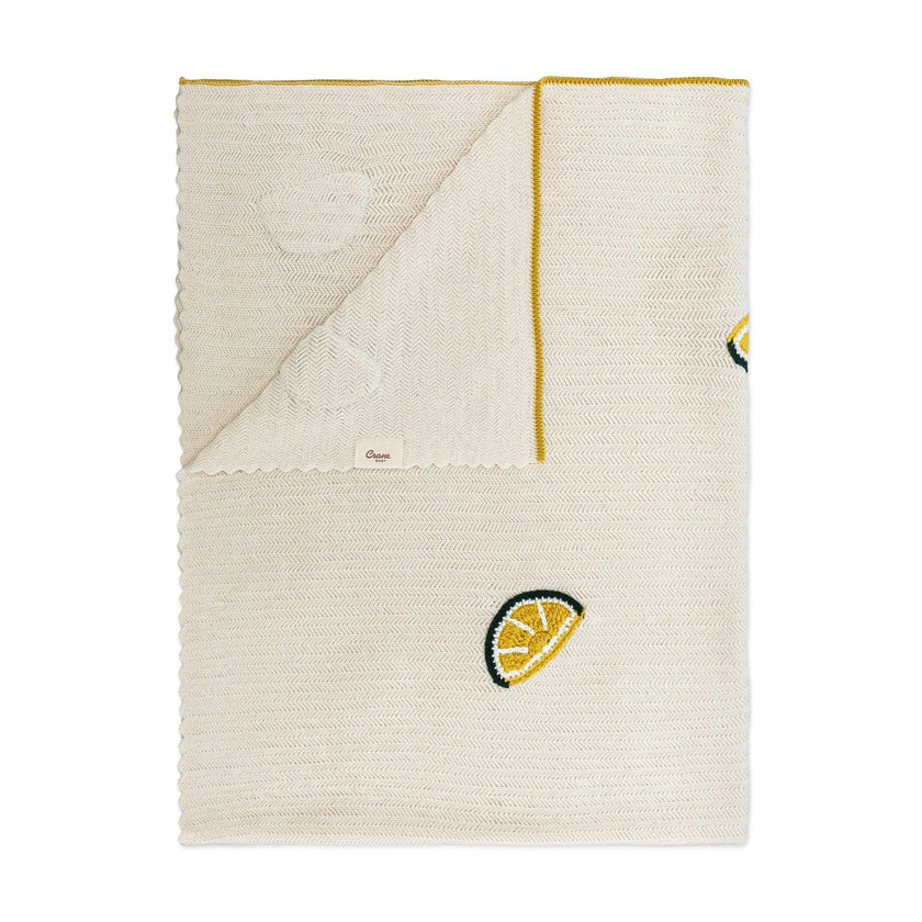 Clementine Lemon Embroidered Knit Baby Blanket