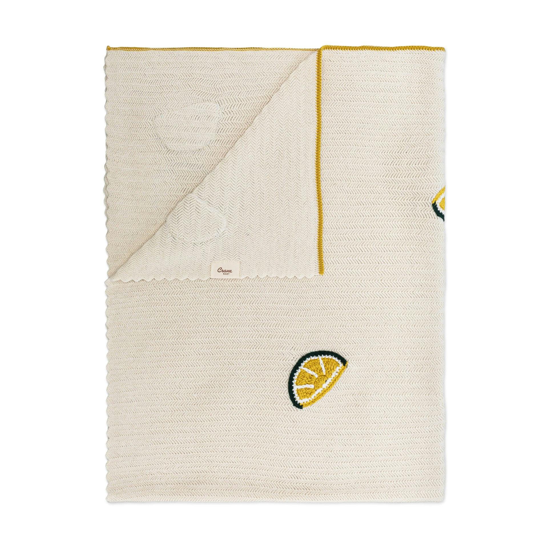 Clementine Lemon Embroidered Knit Baby Blanket