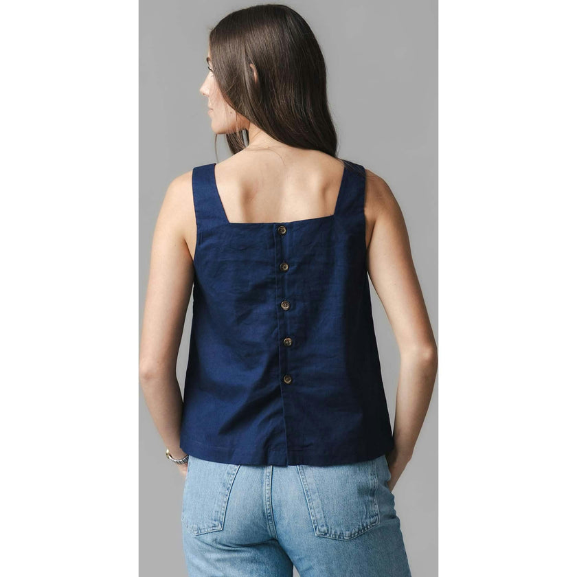 Linen Square Neck Tank, Blue