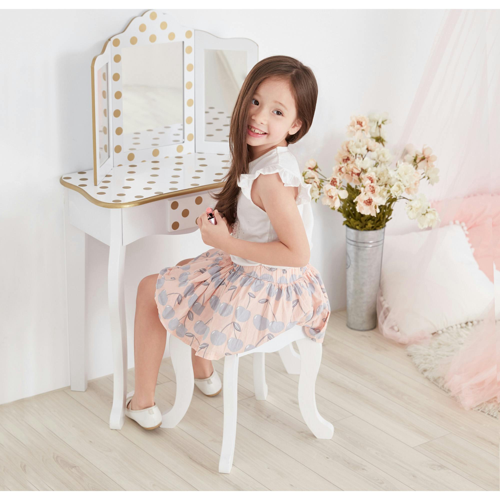 Teamson Kids Wooden Polka Dot 2-pc. Play Vanity