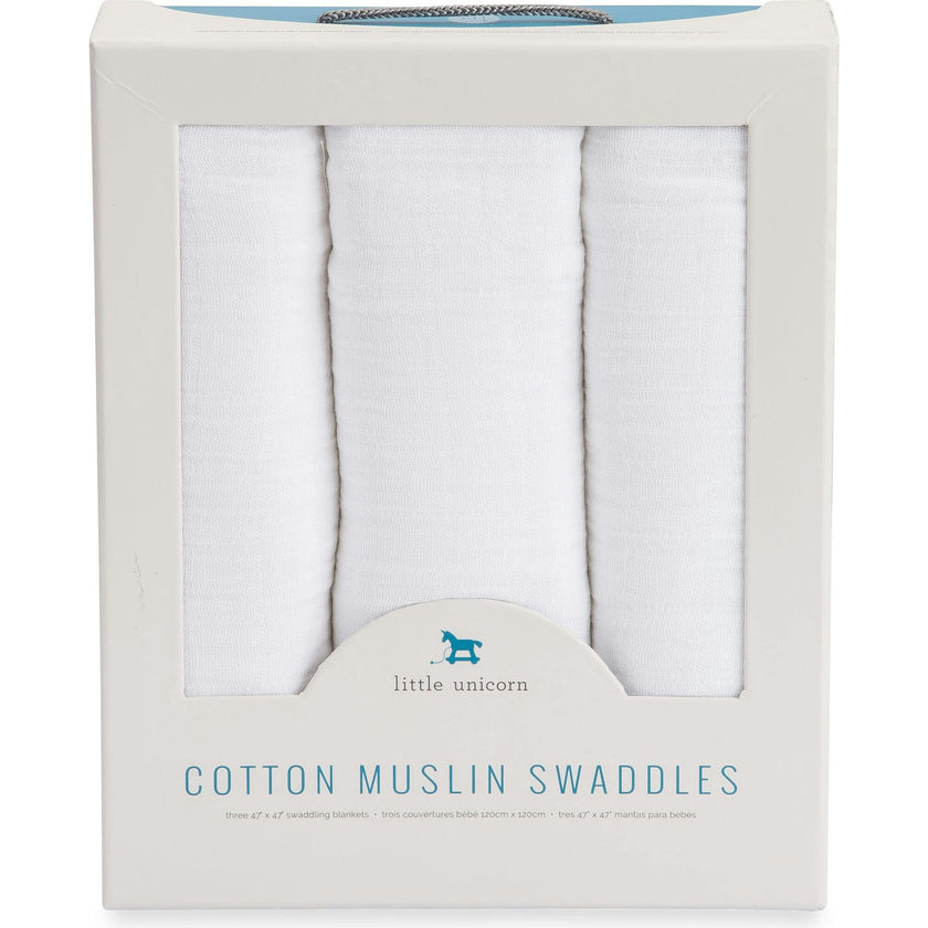 Cotton Muslin Swaddle Blanket 3 Pack - White