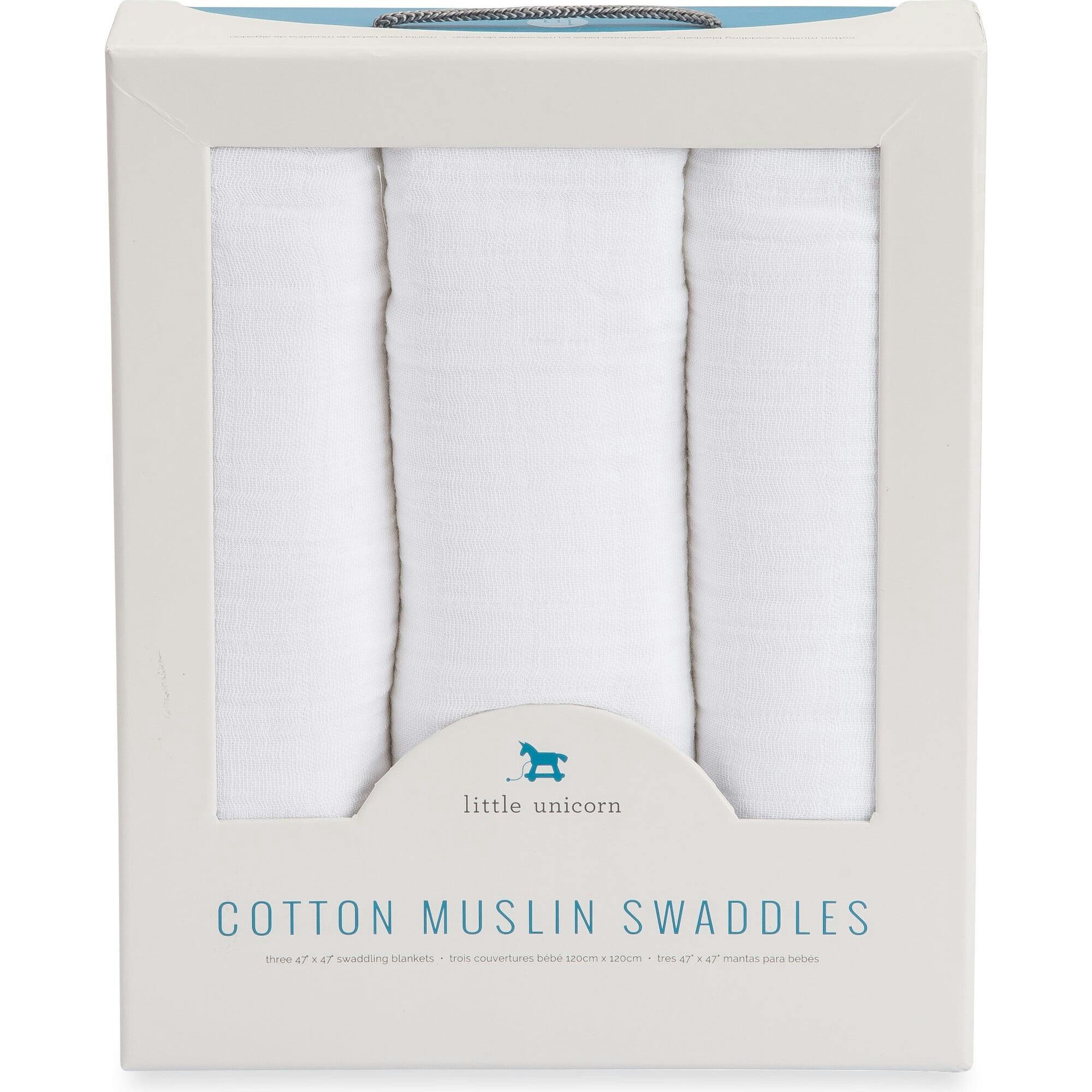 Cotton Muslin Swaddle Blanket 3 Pack - White