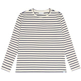women's cream and navy stripe long sleeve tee