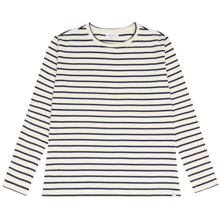 women's cream and navy stripe long sleeve tee