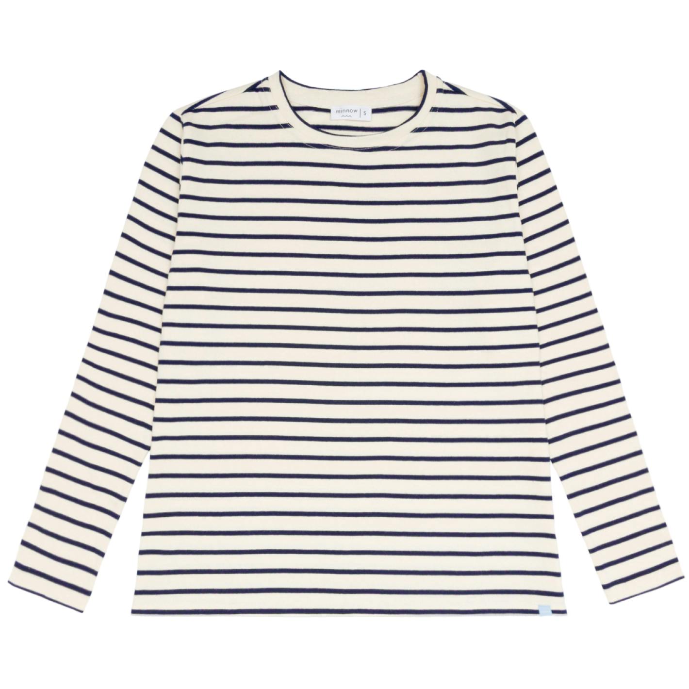 women's cream and navy stripe long sleeve tee