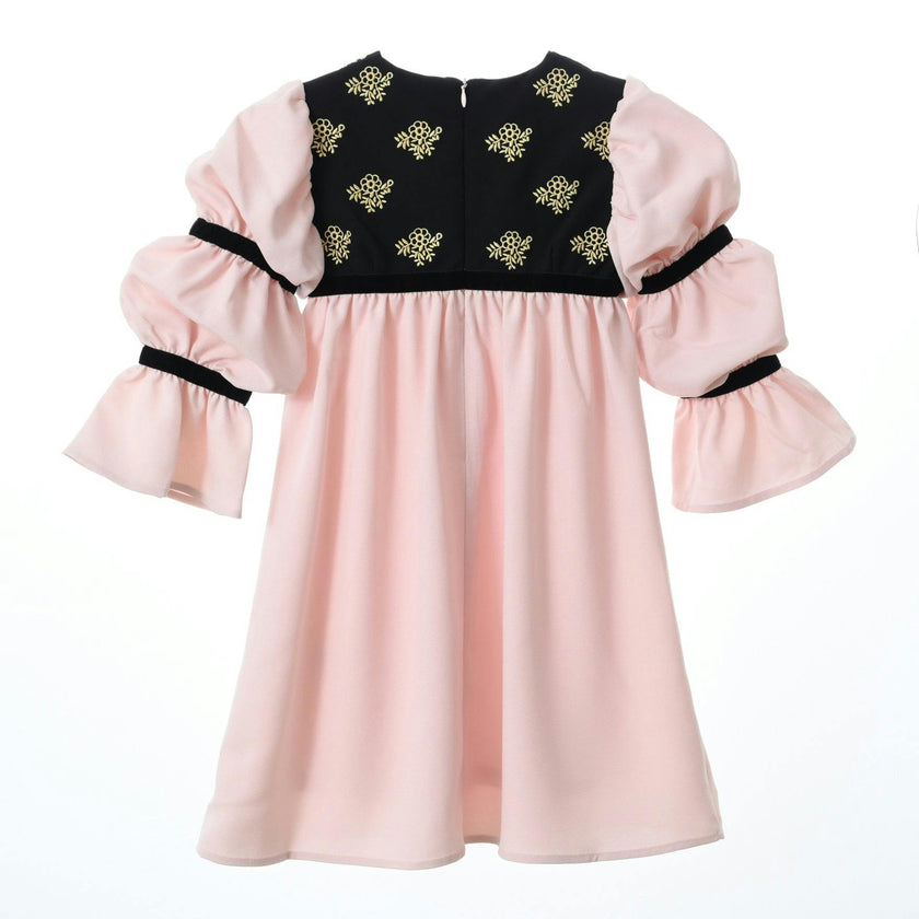 Bella dress (pink with golden embroidery blooms)
