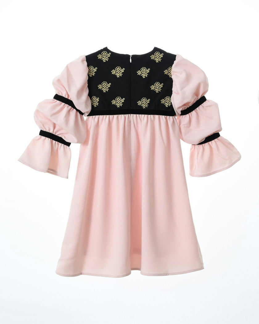 Bella dress (pink with golden embroidery blooms)