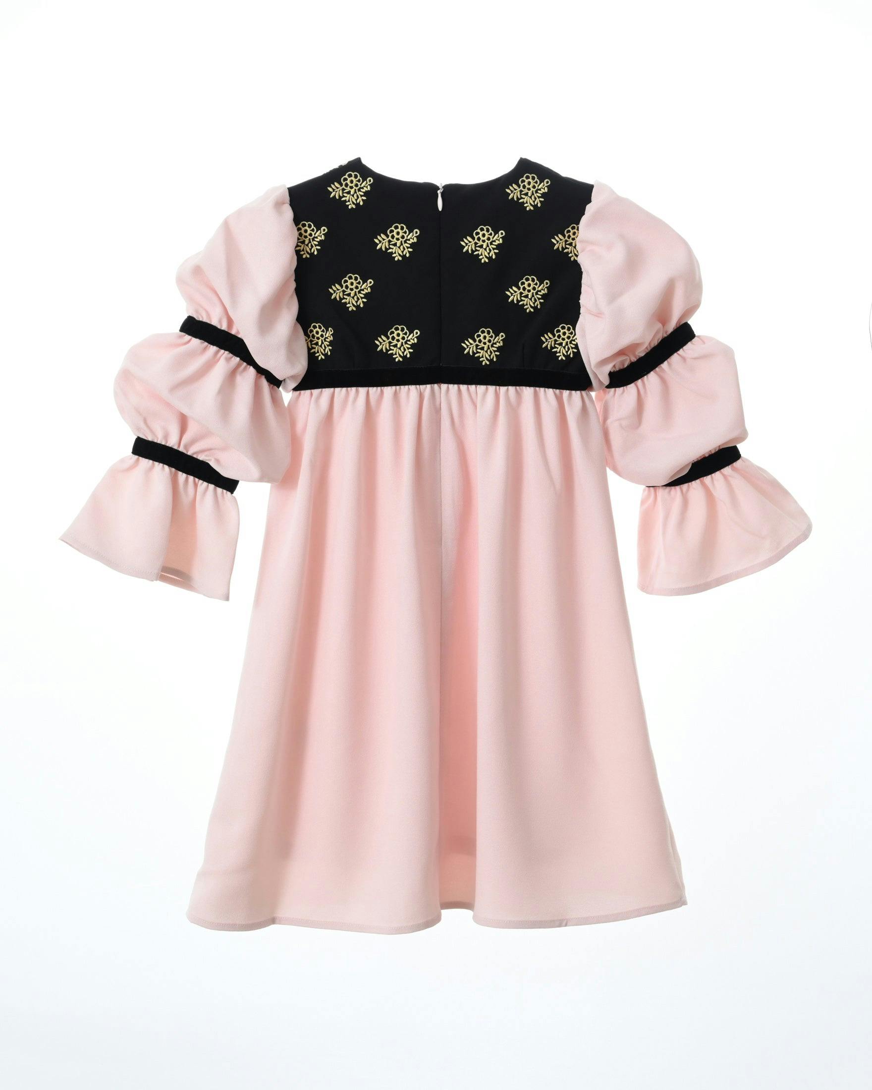 Bella dress (pink with golden embroidery blooms)
