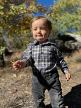 JASPER Beige/Blue brushed cotton plaid Woven Onesie