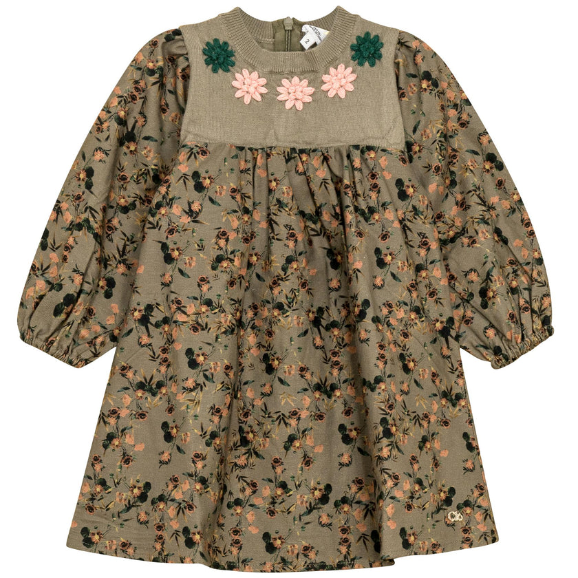Flower Print Embroidered Long Sleeve Dress