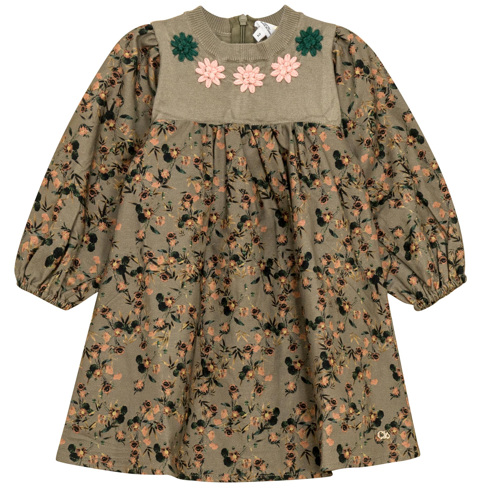 Flower Print Embroidered Long Sleeve Dress