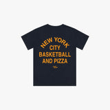 Kids Navy NYC Basketball & Pizza Tee