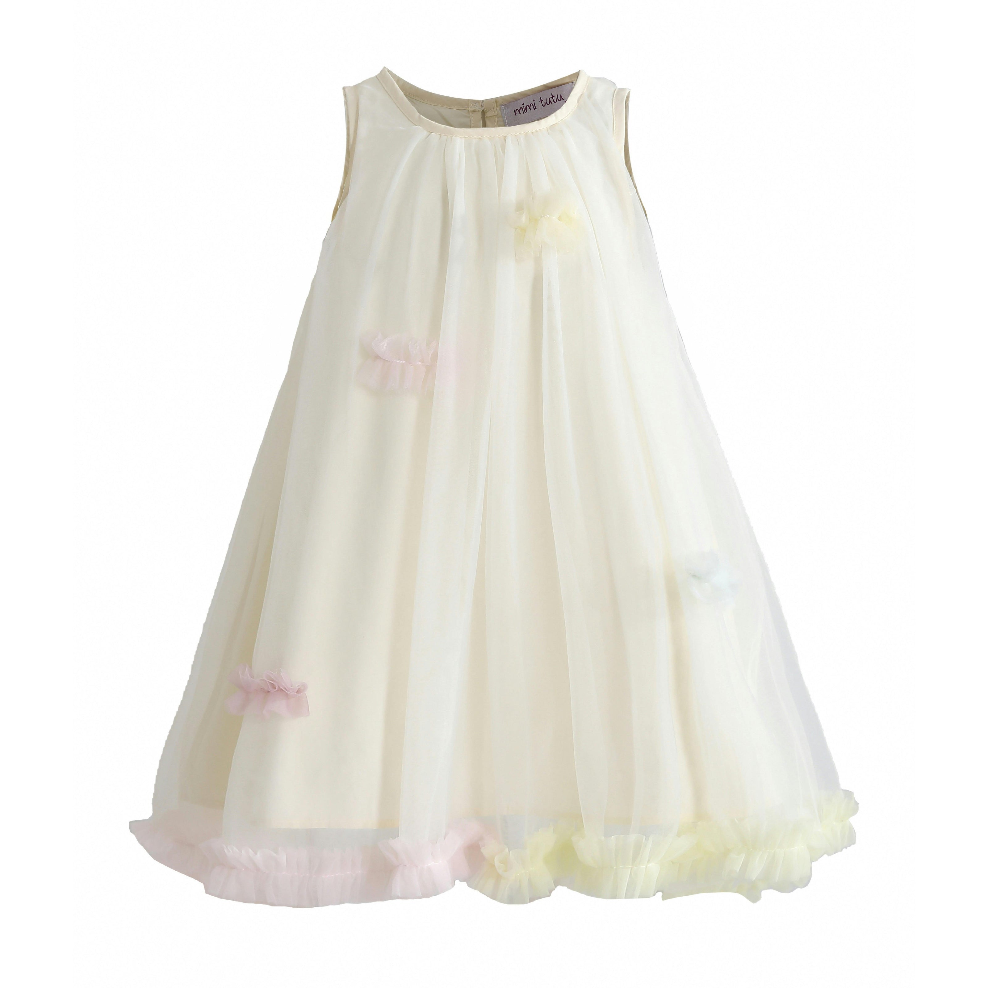 Cream Serenelle Floral Embellished Tulle Dress