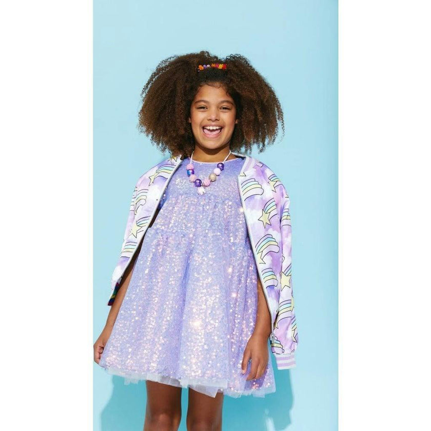 Sequin Daisy Short Puff Sleeve Dress