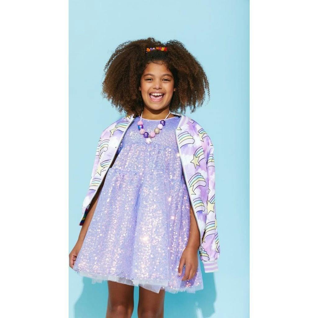 Sequin Daisy Short Puff Sleeve Dress