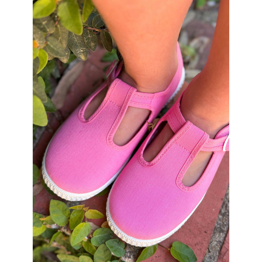 Canvas T-Strap in Candy Pink