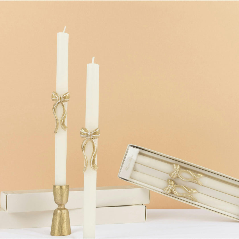 Gold Stripy Bow Table Candles