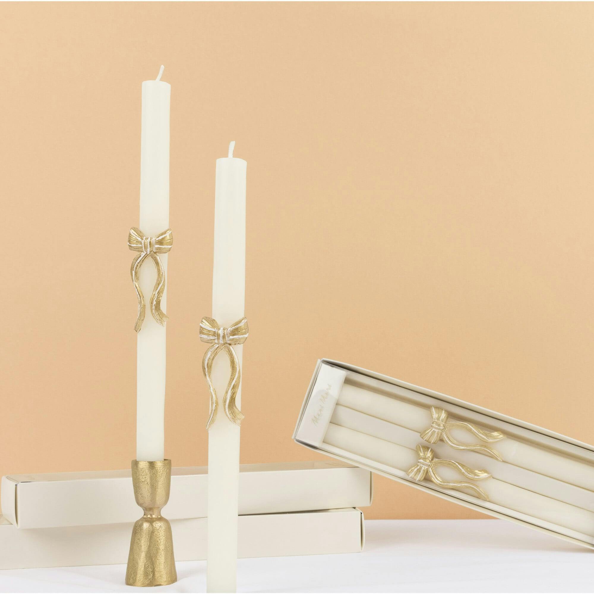 Gold Stripy Bow Table Candles
