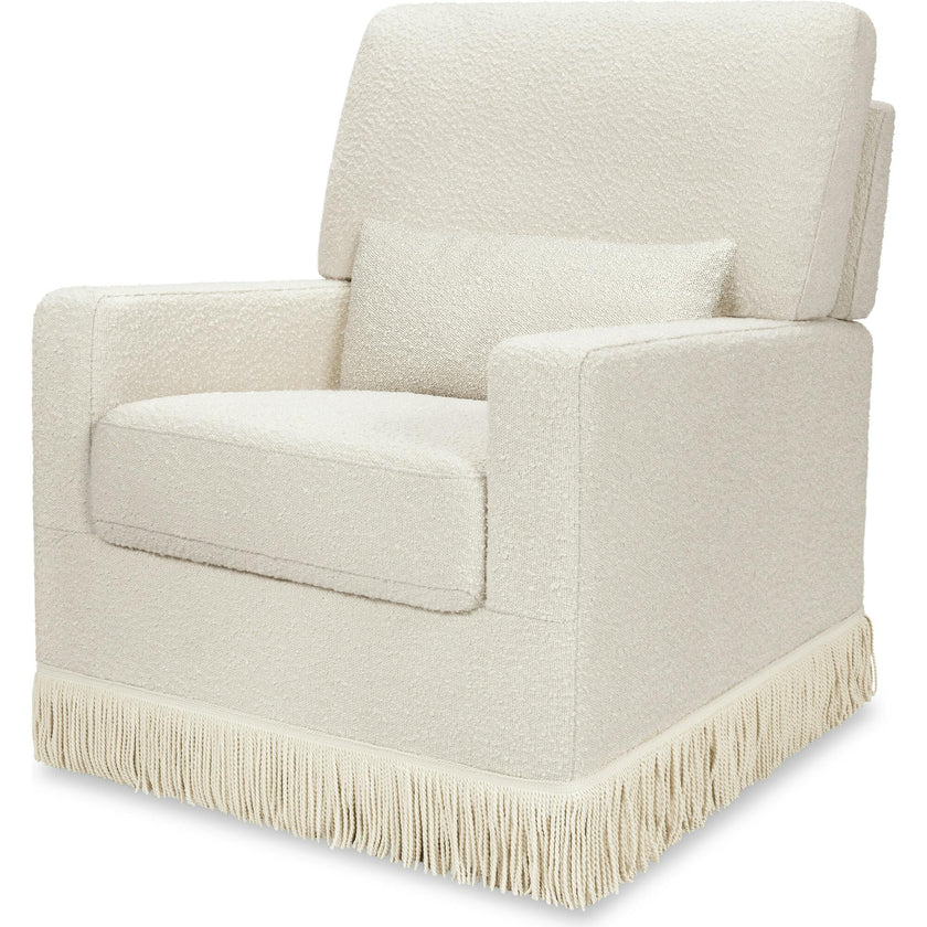 Crawford Pillowback Comfort Swivel Glider | Boucle with Tassel Fringe