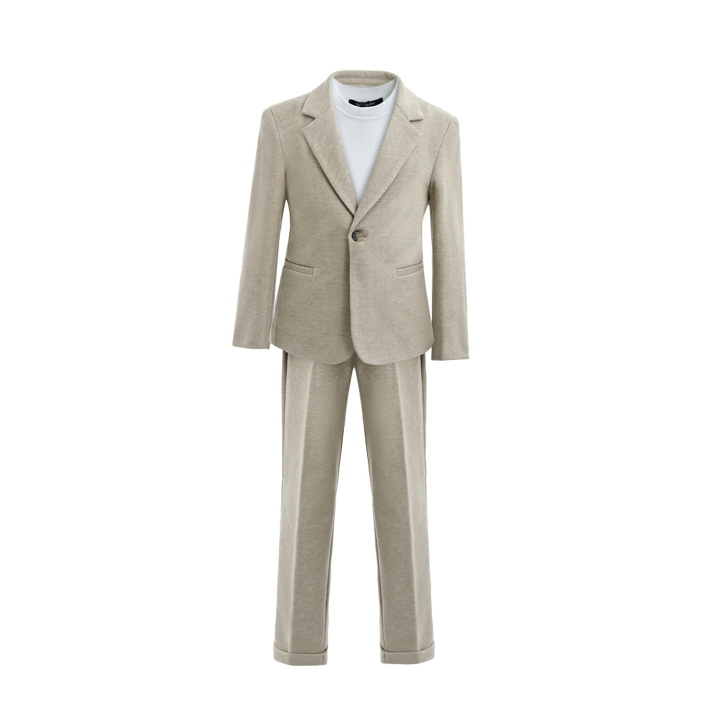 Beige Slim-Fit Suit Set