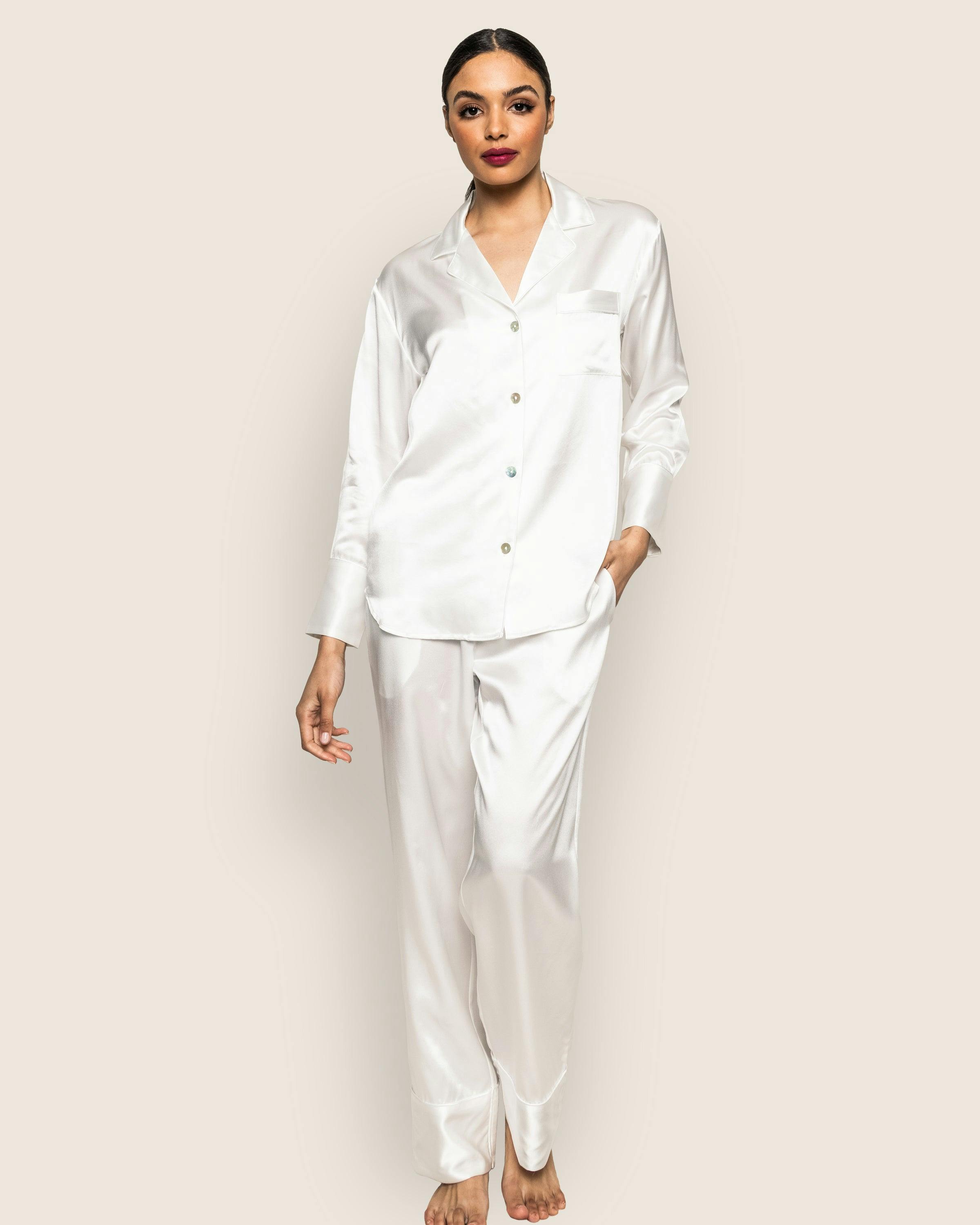 Women's Silk Pajama Set in White
