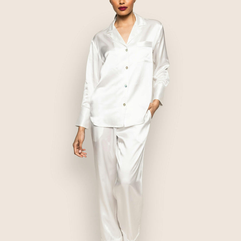 Women's Silk Pajama Set in White