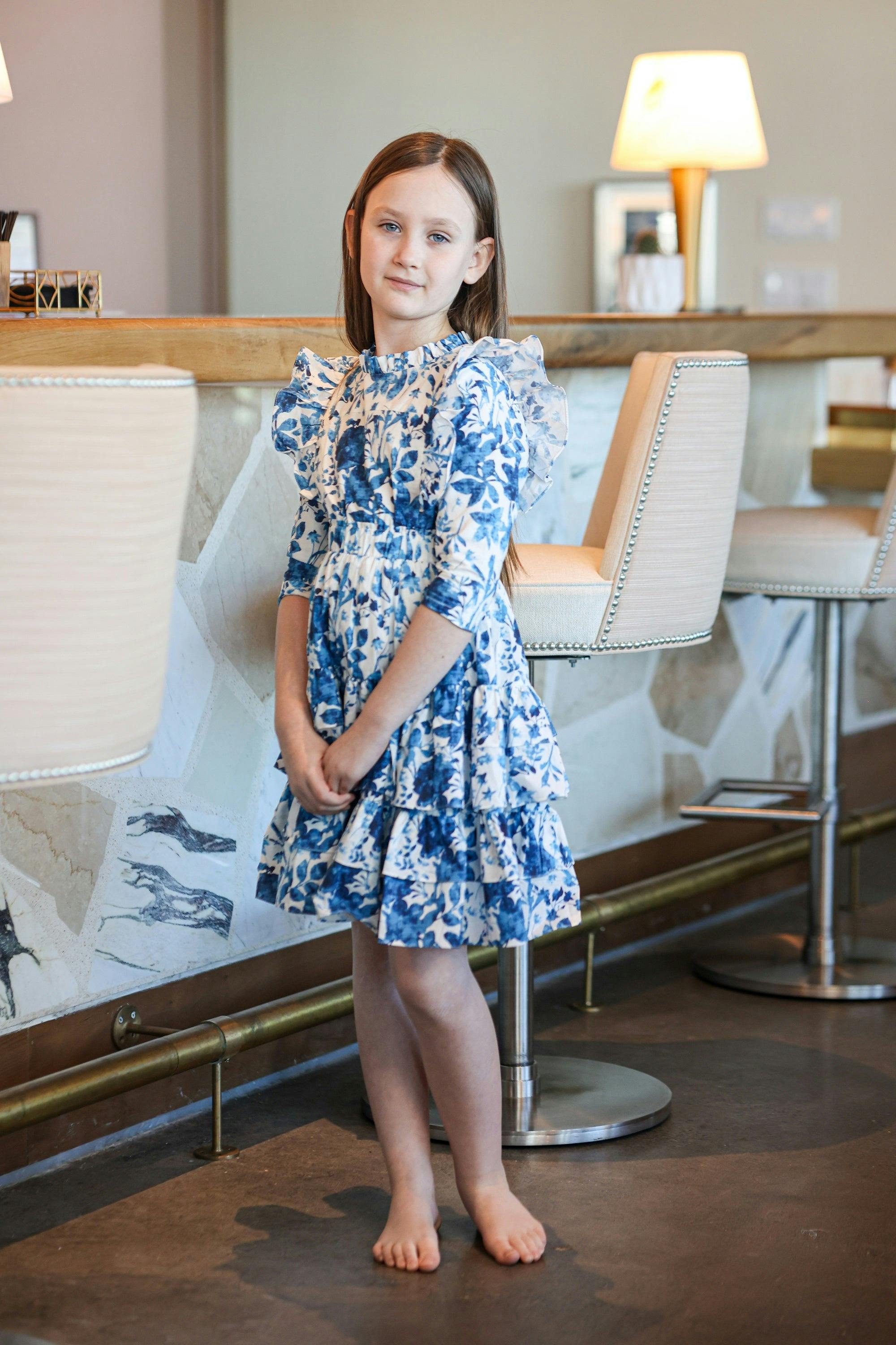 Blue Garden 3/4 Sleeve Dress