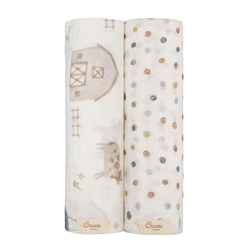 Charlie Cotton Muslin Swaddle Blanket Set (Tractor, Set of 2)