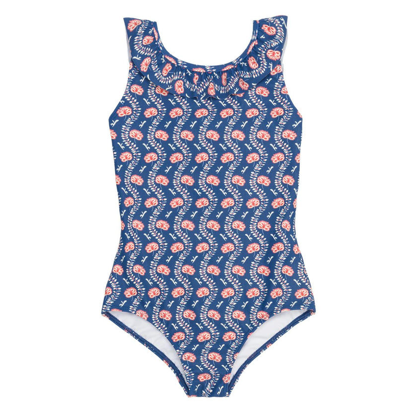 Girls Navy Primrose Ruffle Collar One Piece