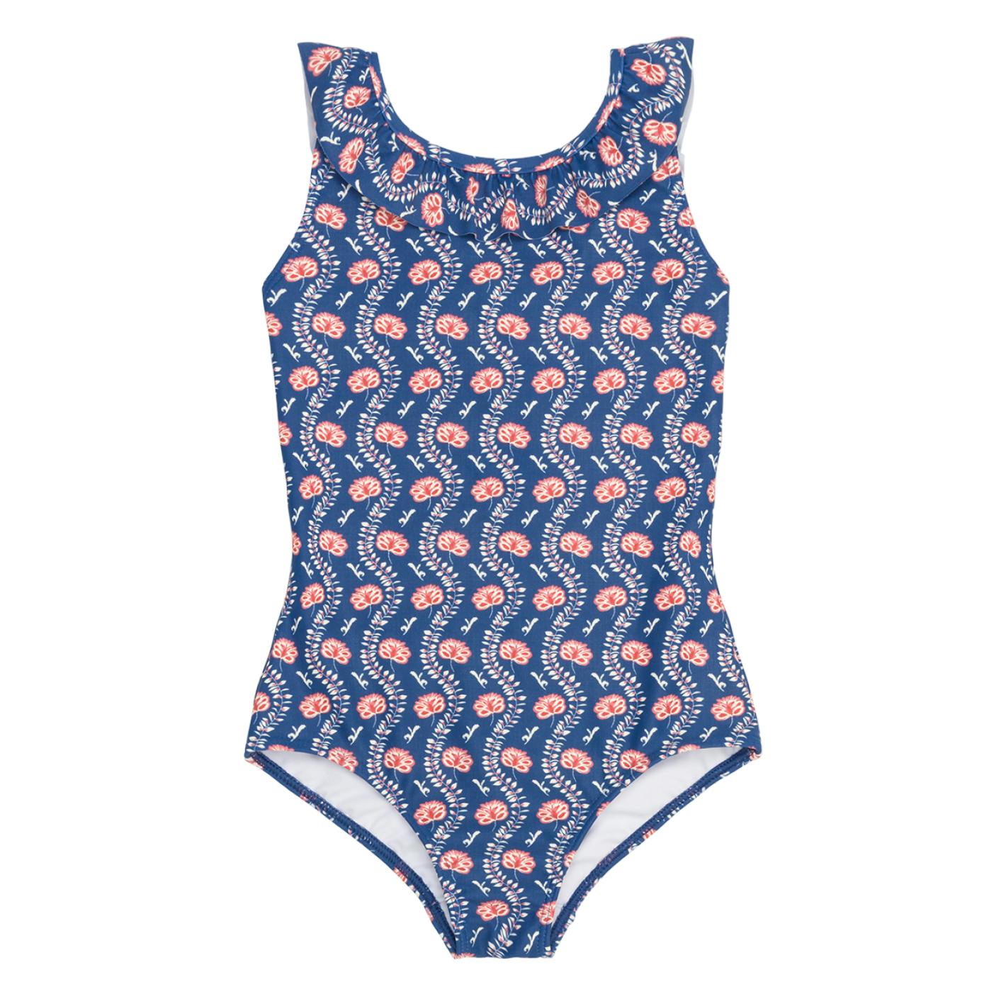 Girls Navy Primrose Ruffle Collar One Piece