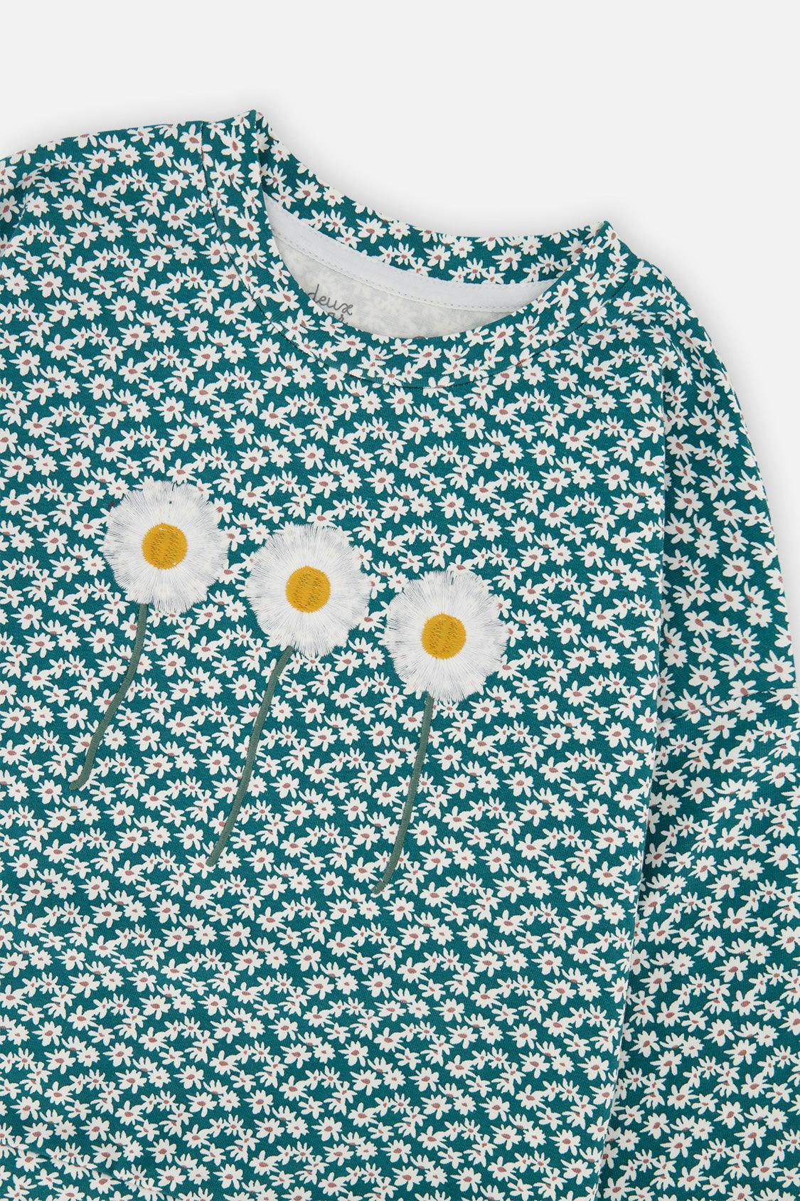 Printed Jersey Long Sleeve T-Shirt Green Floral Print