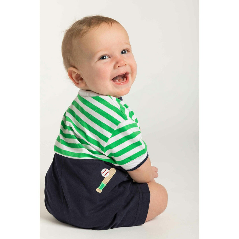 Stripe Knit Shortall With Baseball Field