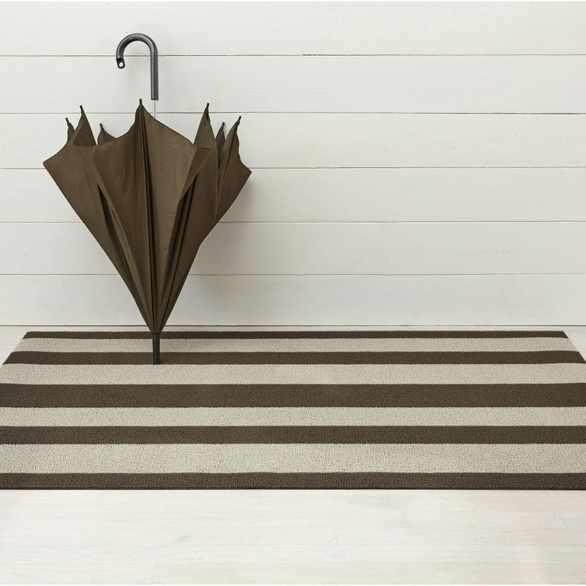 Bold Stripe Shag Floor Mat, Grey