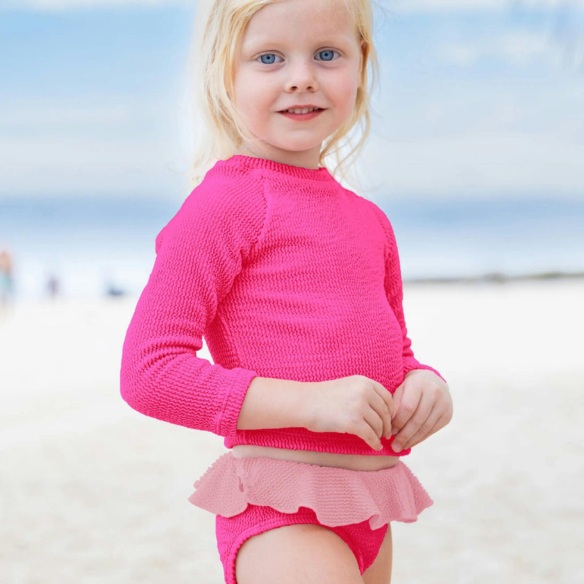 Pia Toddler Crinkle Ruffle Rashguard Set - Fuchsia