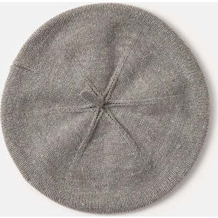 Chunky Ribbed Cotton Knit Elastic Fit Beret, Grey