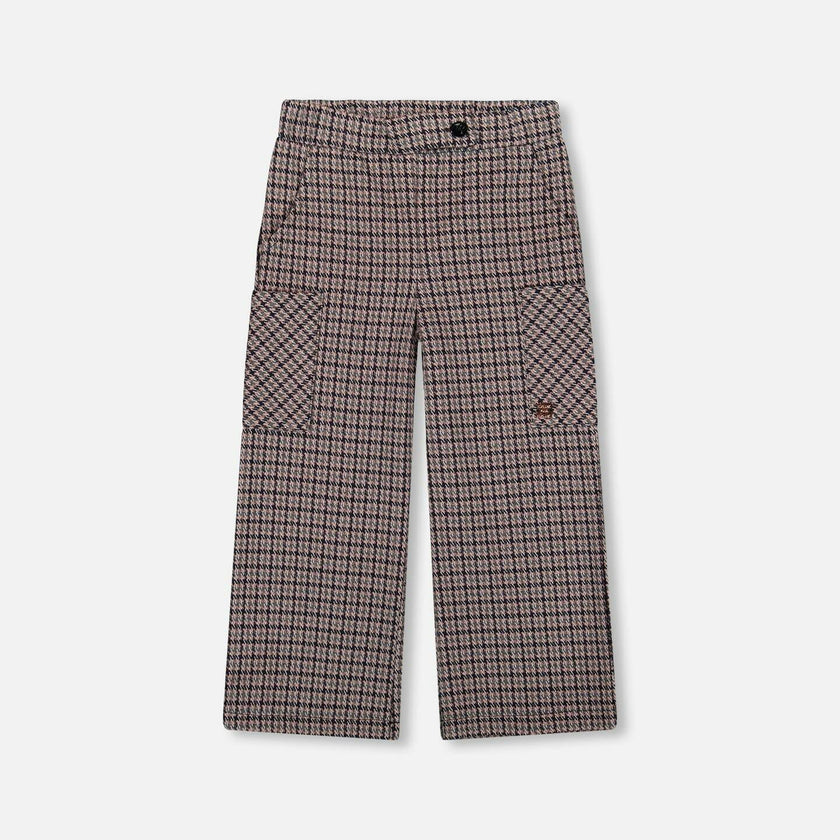 Jacquard Knit Flare Pants with Houndstooth Pattern