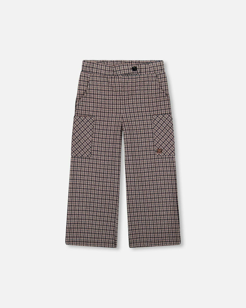 Jacquard Knit Flare Pants with Houndstooth Pattern
