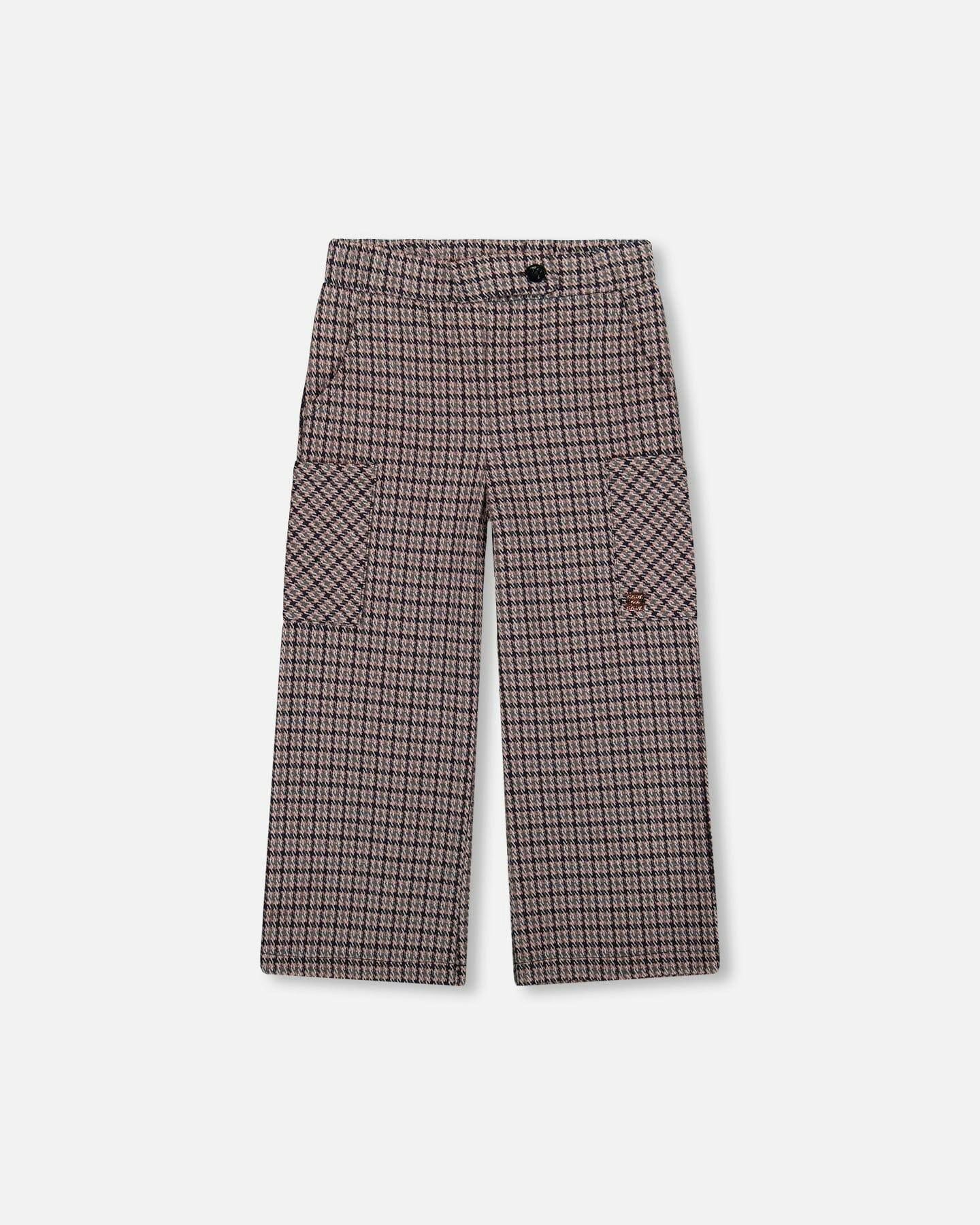 Jacquard Knit Flare Pants with Houndstooth Pattern