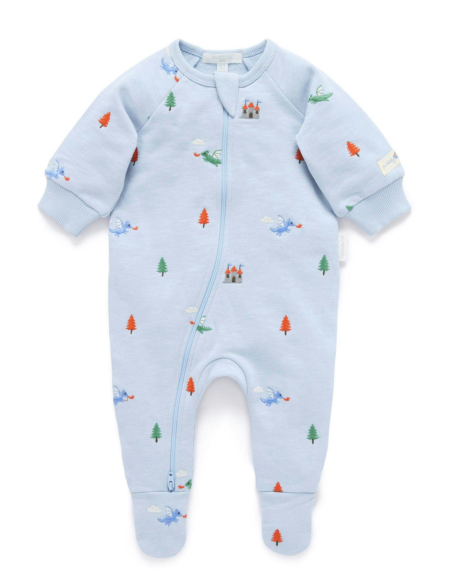 Embroidered Fleece Growsuit Dragon Broderie