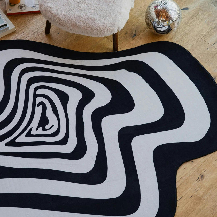 Black and White Vertigo Irregular Area Rug