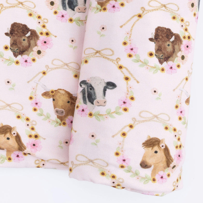 Farm Animals Floral Cameos Pink - Swaddle Blanket