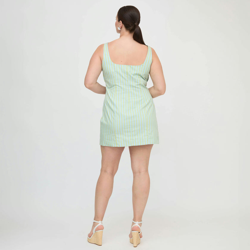 The Eviana Dress - Blue/Green Stripe