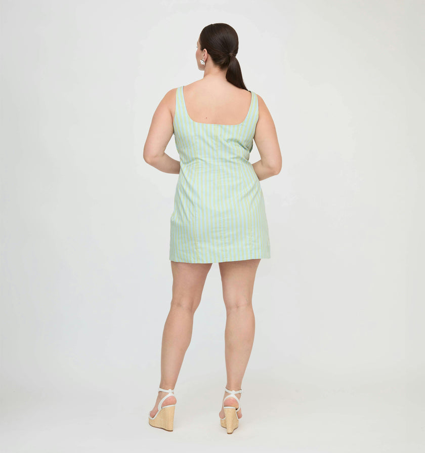 The Eviana Dress - Blue/Green Stripe